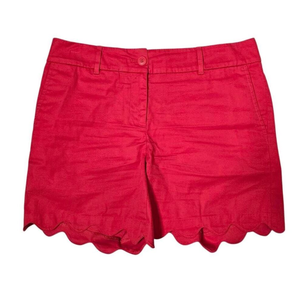 Talbots Scalloped Hem Shorts Coral Pink Red Stretch Cotton Size 2